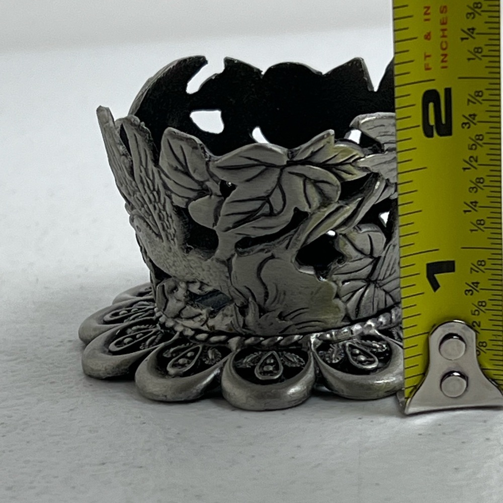 Vintage Silver Tone Pewter Metal Hummingbird And Floral Candle Holder - Picture 8 of 10